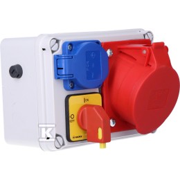 Stationair schakelbord van kunststof, type "Koło", M25-ingang, 32/5 GSxsafe-uitgang. buisvormig + schakelaar 32A 0-1 IP44 9769225W