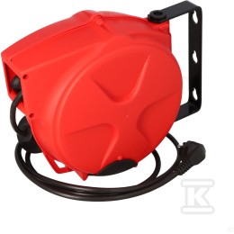 Zelfoprollende verlengkabel op trommel met rem 10m H05VV-F 3x1,5 met stekker en rubberen stopcontact 230V voor montage aan plafond of muur IP44 42170