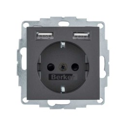 Enkel stopcontact met lader 2xUSB type A 2,4A (snelkoppeling) Berker B.Kwadrat/B.3/B.7 antraciet mat - 48031606