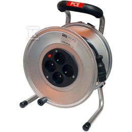 Eenfasige spiraalverlengkabel op stalen trommel, type "Jawor" - ingang 20 mb H05RR-F 3x2,5 (ow), rubberen plug 16A, uitgang 4xGS met IP20 thermische isolatie 9111T48223